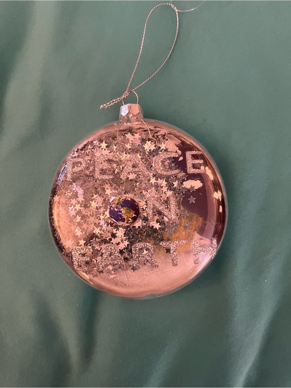 GlenHaven Peace on Earth Silver Glitter Round Holiday Ornament